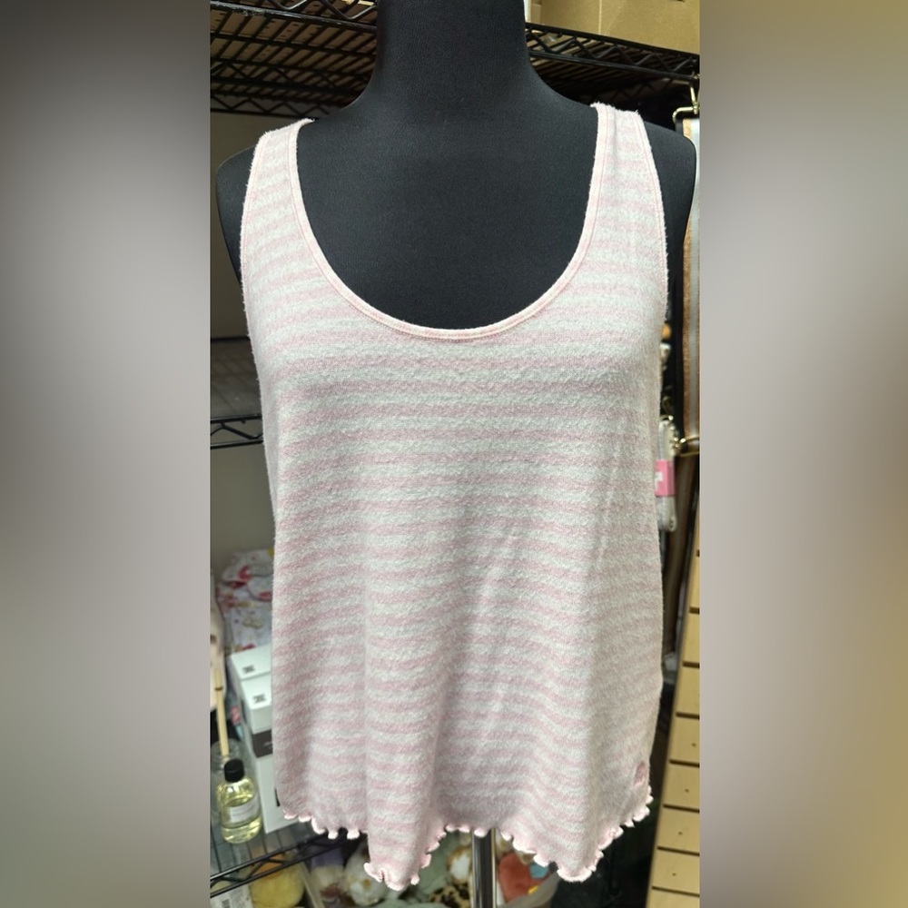 SUPER soft pink with light pink striped and ruffle tank top size L